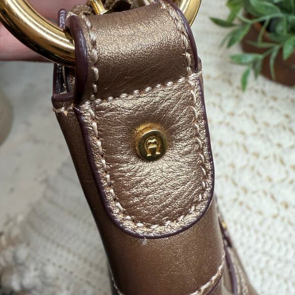 ETIENNE AIGNER VINTAGE Women’s Leather Shoulder Bag Bronze Gold Mid Size Purse - Picture 14 of 15